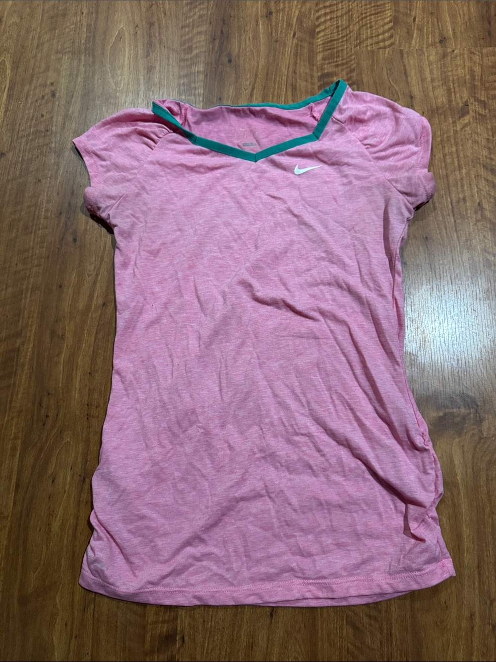 Nike Pink Short-Sleeve V-Neck Tee with Green Trim